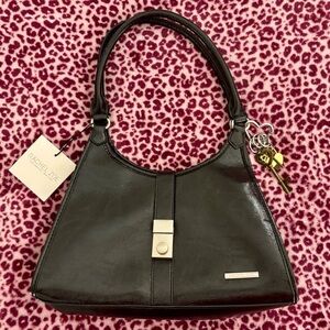 Rachel Zoe Women’s Black Shiny Satchel Shoulder Handbag